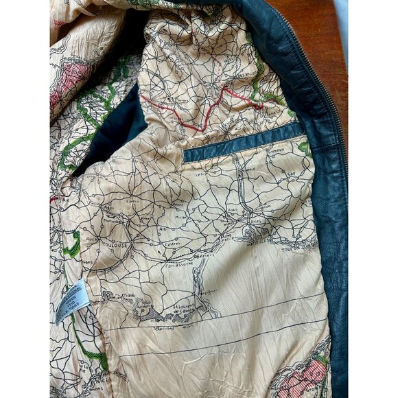 Hill & Archer Leather Bomber Jacket Mens 44R Black Map Lining Made in Korea Vtg - Picture 9 of 12